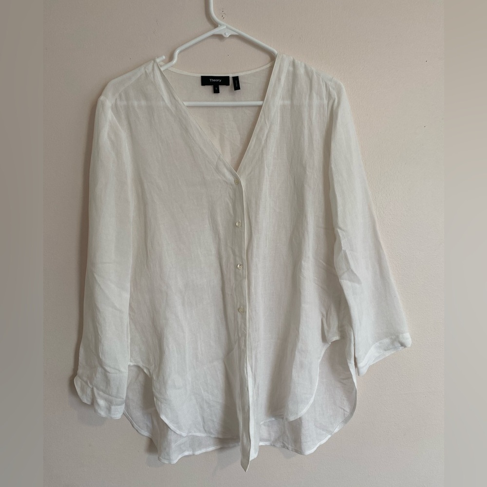 Theory Ivory V-Neck Blouse